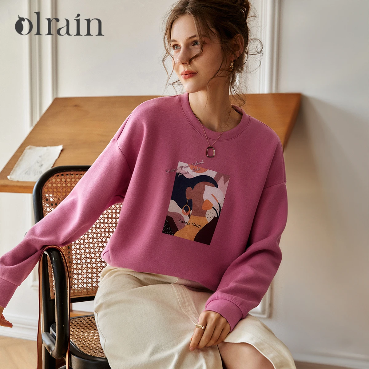 OLrain Women's Knitted Sweatshirts O-neck Long Sleeve Loose Pullovers  Print Sweaters 2026 Autumn Office Lady O57QR53221