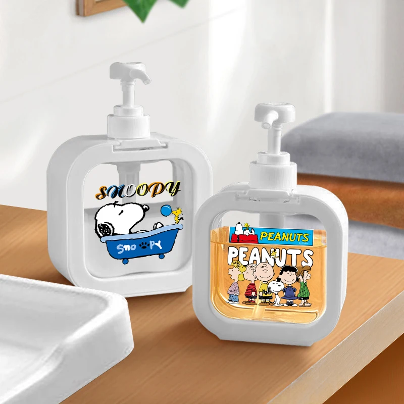 

300ML Snoopy Plastic Press Bottle Large Capacity Transparent Soap Dispenser Bottle with Press Pump for Kitchen Bathroom Travel