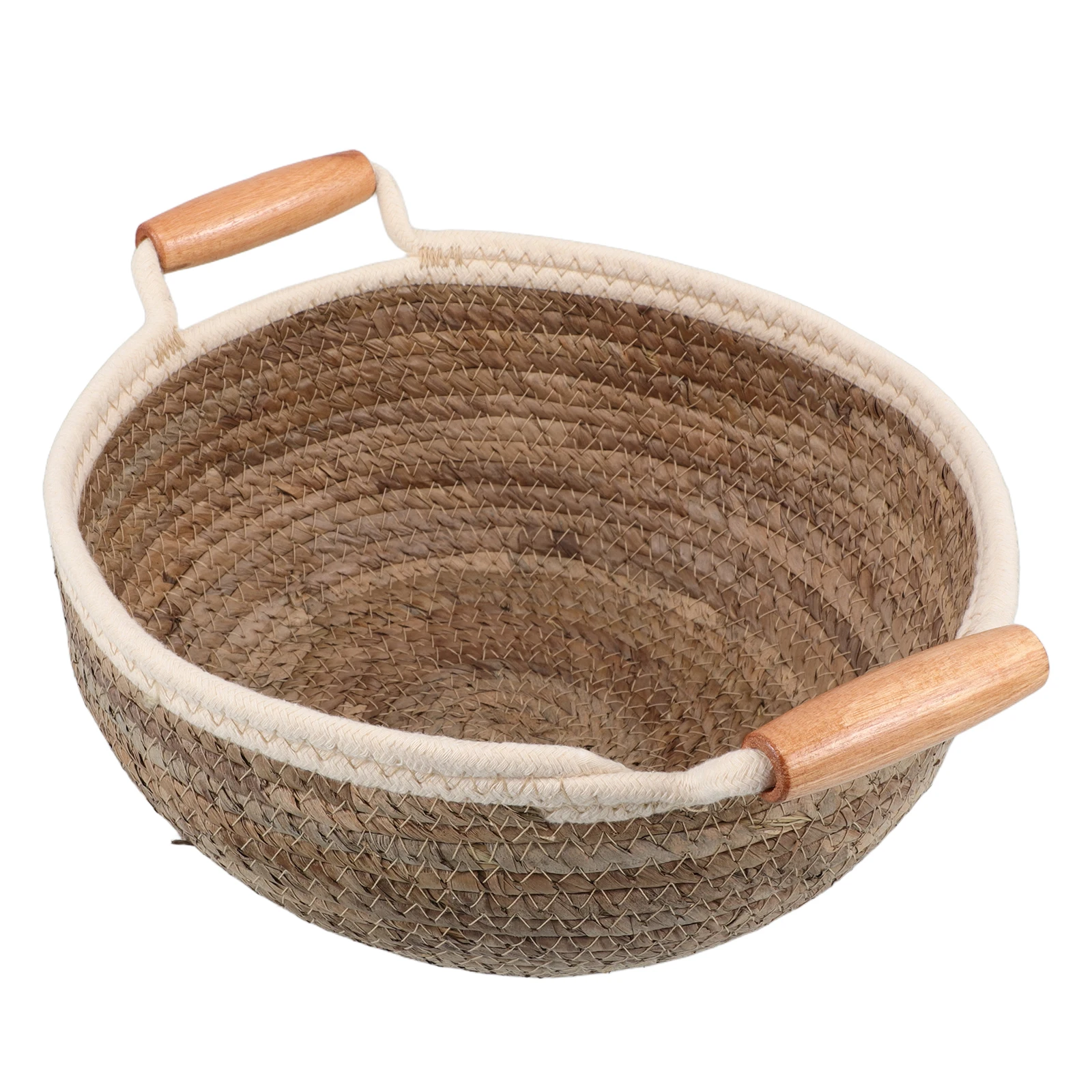 

Desktop Storage Basket Decorative Hyacinth with Handles for Shelves Round Organizing Straw Handled Woven