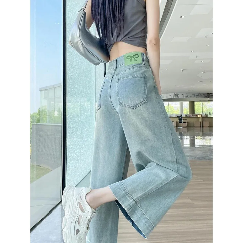 

Женские легкие широкие укороченные джинсы 9 дюймов с высокой талией | Эластичные джинсовые брюки свободного кроя 2026, модный тренд