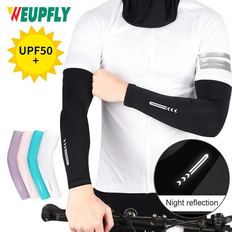 1Pair Ice Fabric Breathable UV Protection Running Cooling UPF 50 Arm Sleeves Fitness Basketball Elbow Pad Sport Cycling Outdoor