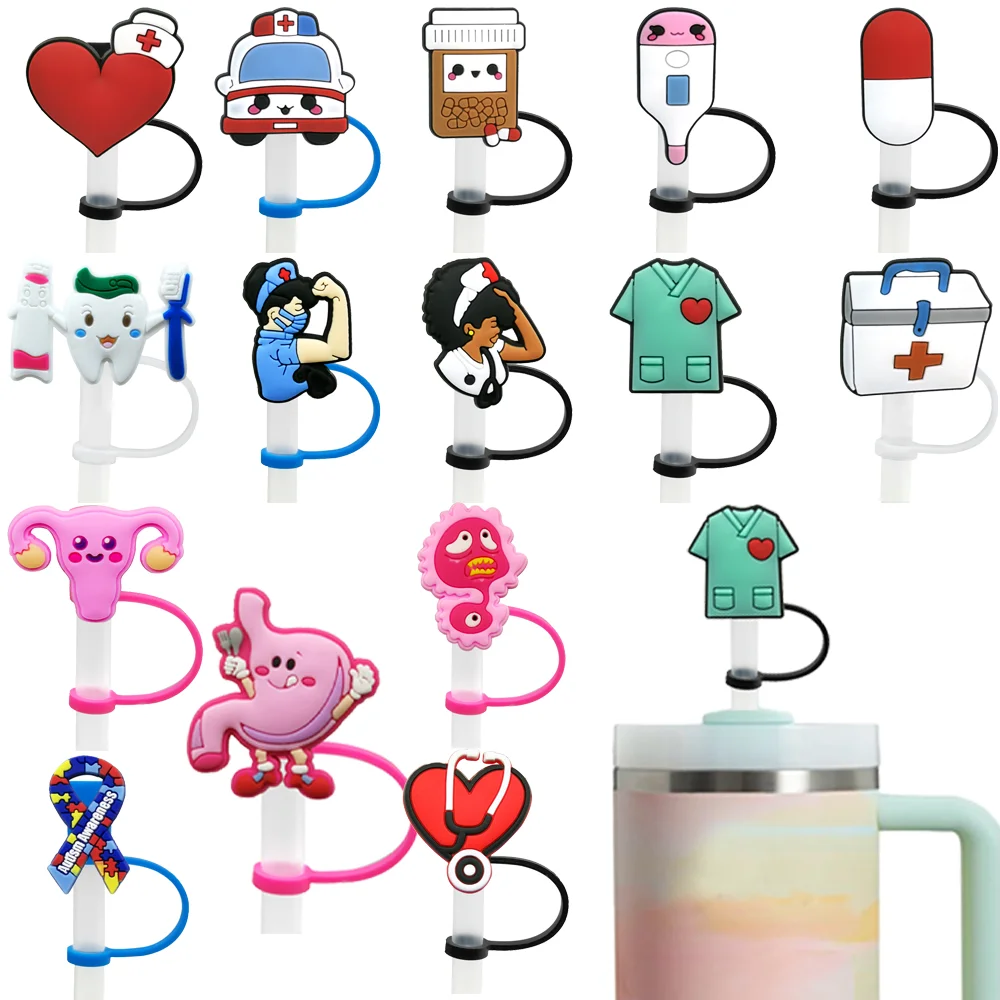 1Pcs Silicone Medical Series Straw Covers Caps,10mm Nurses Ambulances Straw Toppers Anti-blocking and Splash Dustproof Tip Gift