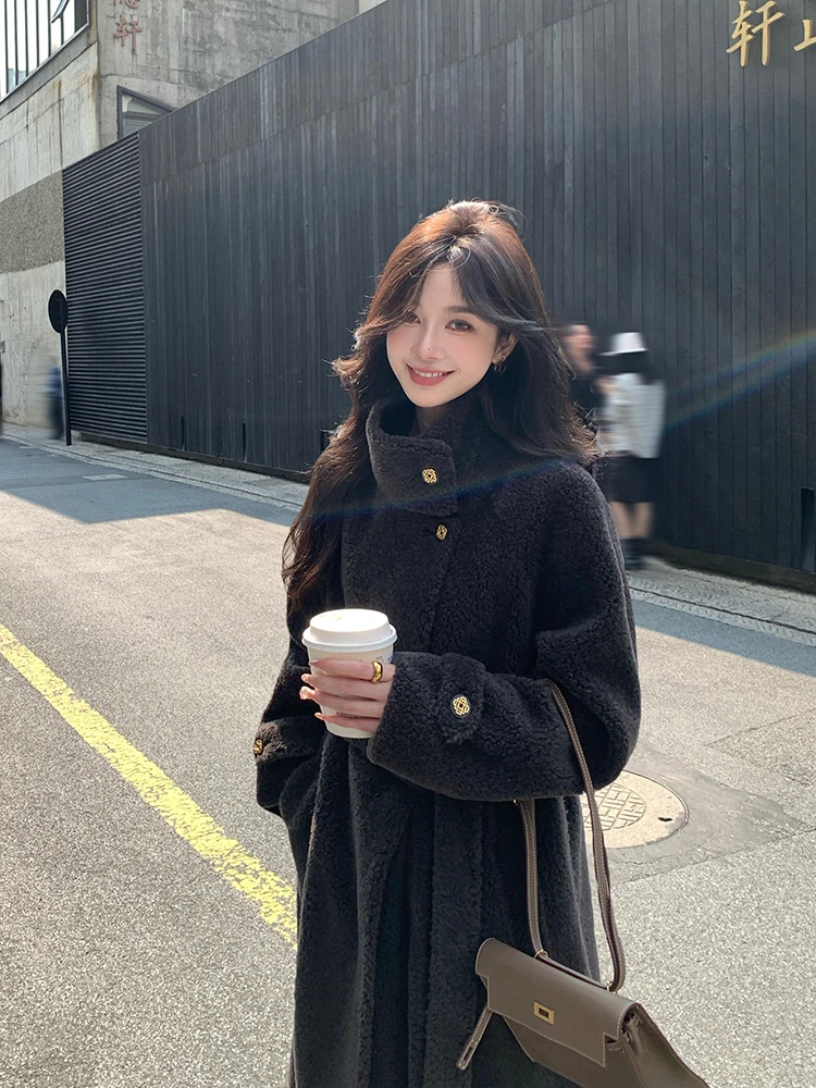 

LM Luxury Lamb Fur Collar Jaet Women's Winter Coat Premium Quali Skin And Fur Inteated Elegance Long Sve Coat