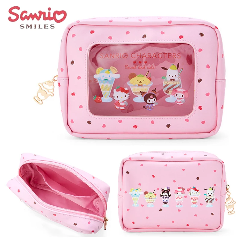 Sanrio Hello Kitty Cosmetic Bag Cartoon Transparent PVC Waterproof Storage Bags Large Capacity Wash Pouch Toiletries Organizer