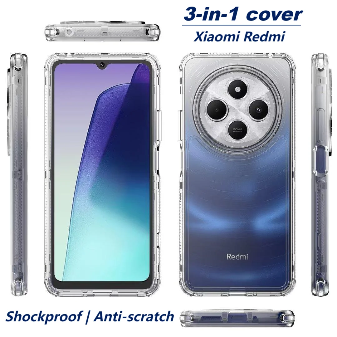 

360° Full Body Rugged Shockproof Phone Case For Xiaomi Redmi 14C 14R Acrylic Clear Case For Xiaomi Redmi A3 A2 A1 Hard PC Cover