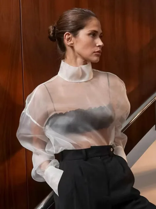 

Модный сексуальный прозрачный длинный женский топ све irt с перспективным дизайном для поездок на работу, свободный крой, обычная длина