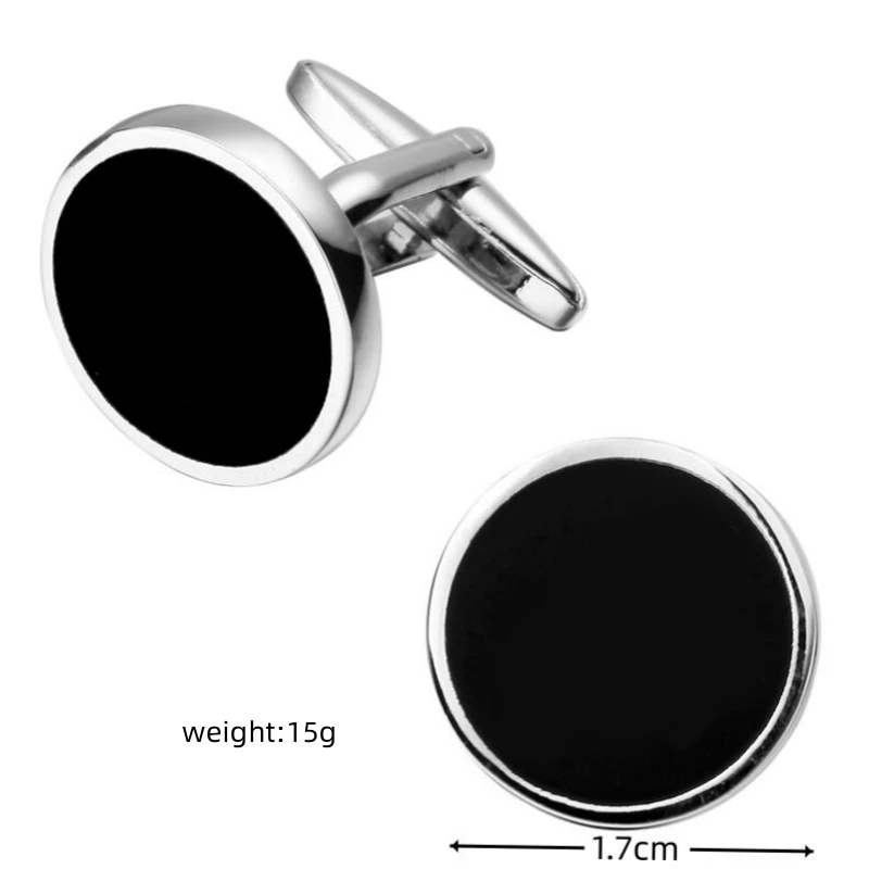 Classic men\'s French cufflinks black round buttons wedding jewelry gifts