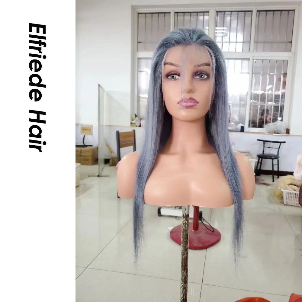 Elfriede #Silver Grey Straight Lace Front Wigs for Women Colored Wig 4x4 13X4 13X6 HD Lace Frontal Wig 100% Remy Human Hair Wigs