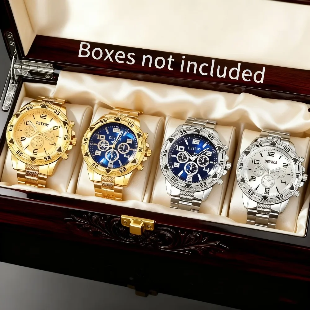 Set of 4 Premium Men'S Watches Featuring a Classic Round Dial, Unique Three-Eye Decorative Design, Roman Numeral Markings