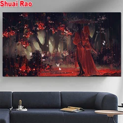 Red umbrella lovers Large Diy diamond painting cross stitch Tian Guan ci Fu diamond mosaic full square/round diamond embroidery