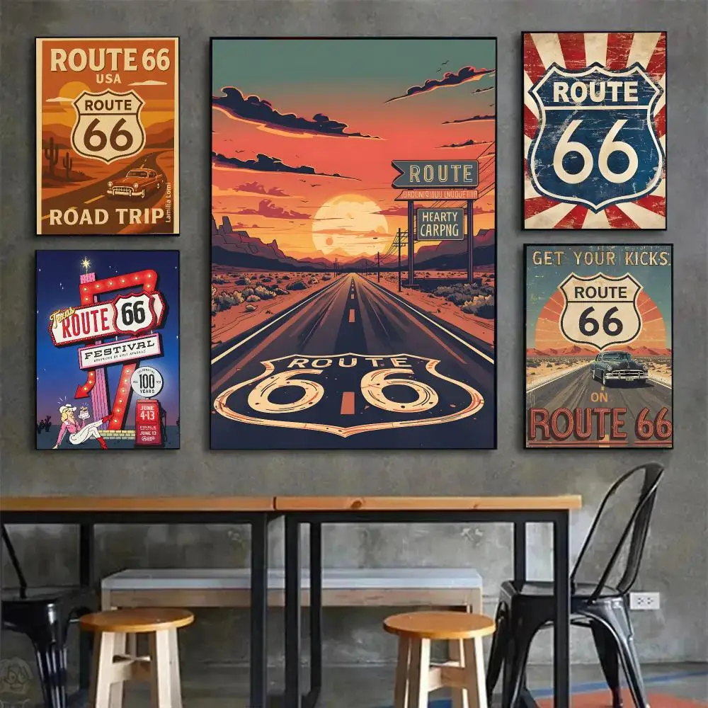 Vintage Americana Decor R-Route 66 Poster Poster Painting Wall Art Mural for Living Room Home Decor and Gifts