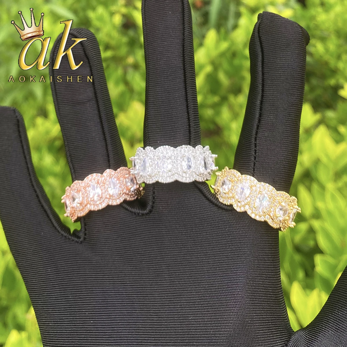 

Aokaishen Iced Out Multi Shape Stones Ring for Men Real Gold Plated Cubic Zirconia Hip Hop Jewelry