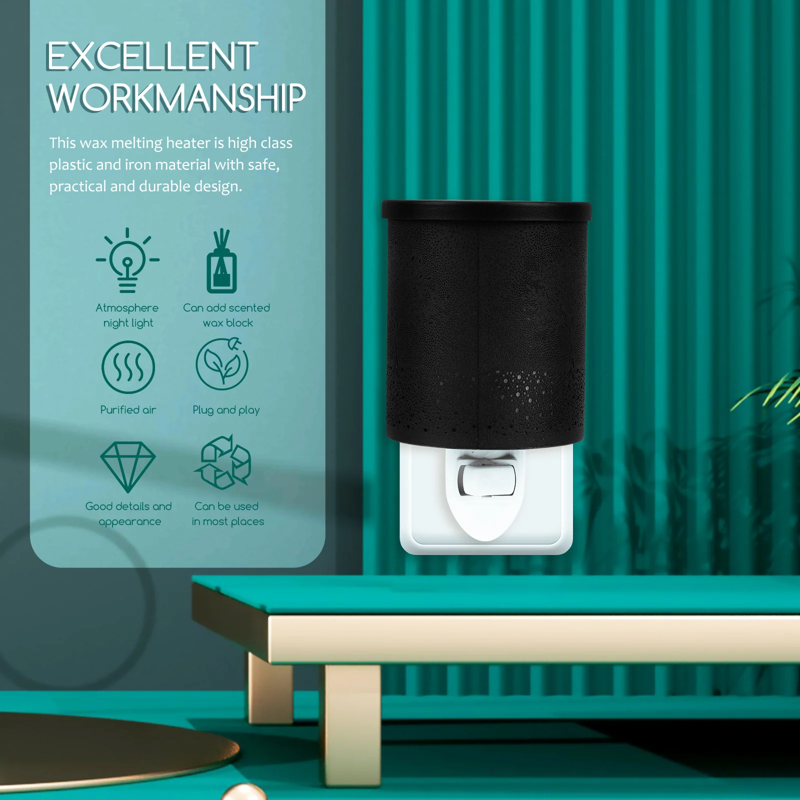 Diffuseur de parfum électrique pour fond de cire, veilleuse d'aromathérapie pour huiles essentielles, lampe à parfum noir, prise chauffante, chauffage aromatique