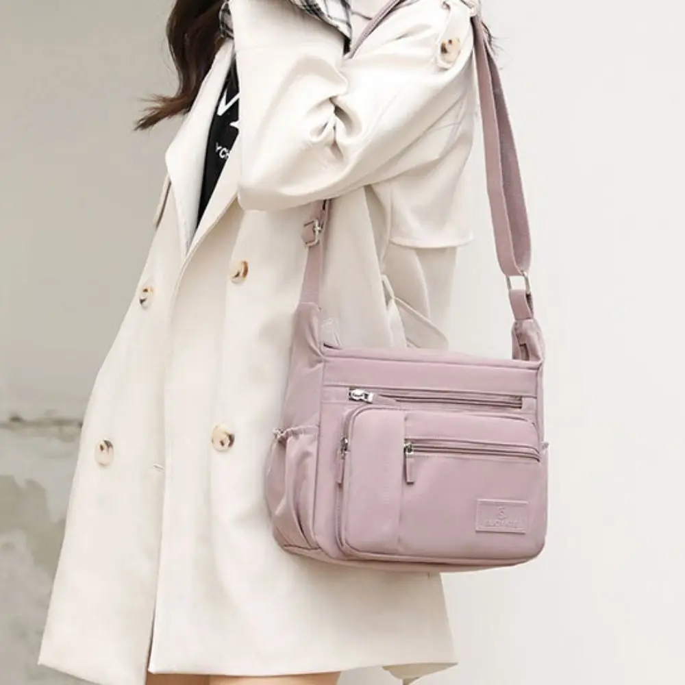 

Нейлоновая сумка через плечо с несколькими карманами, большая вместительная однотонная модная сумка через плечо, водонепроницаемая легкая сумка с несколькими карманами на молнии