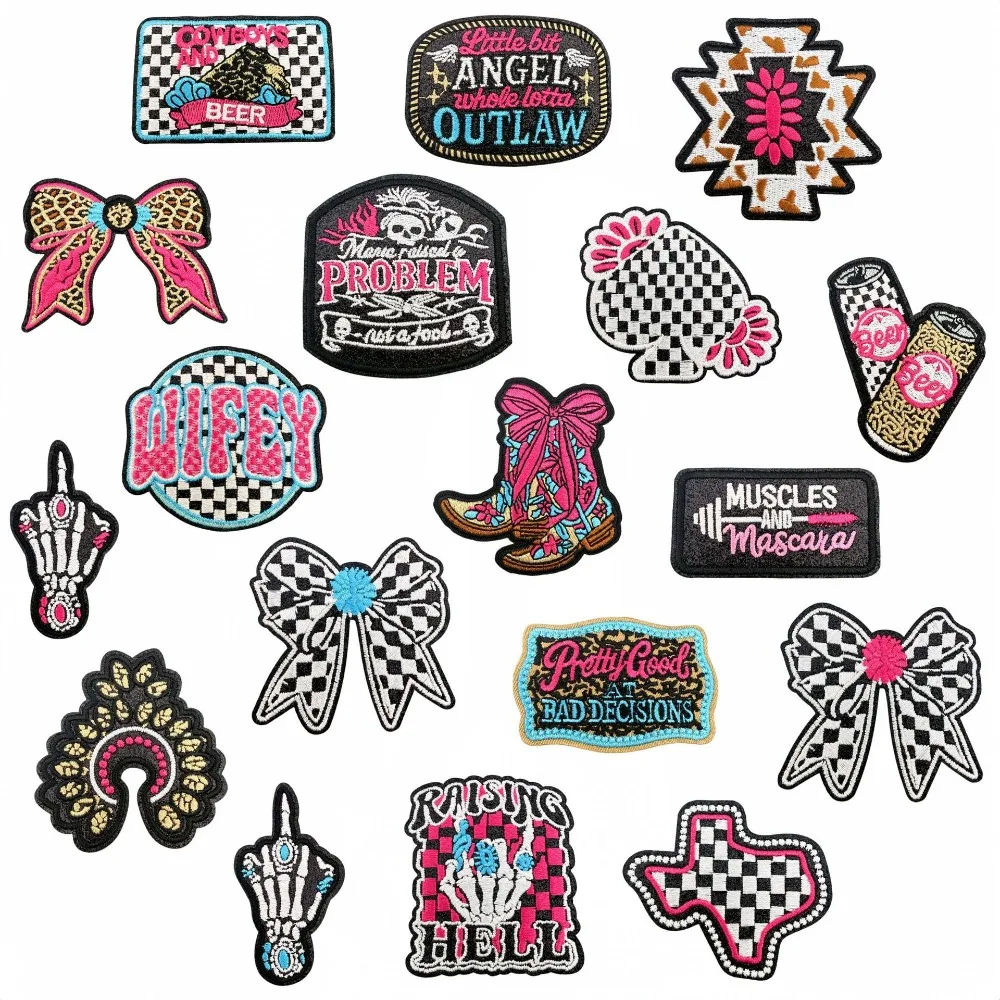 

Black Pink Skull Bowknot Embroidery Patch DIY T-shitt Backpack Hat Iron on Patches Craft Sticker Sewing Decor Repair Applique