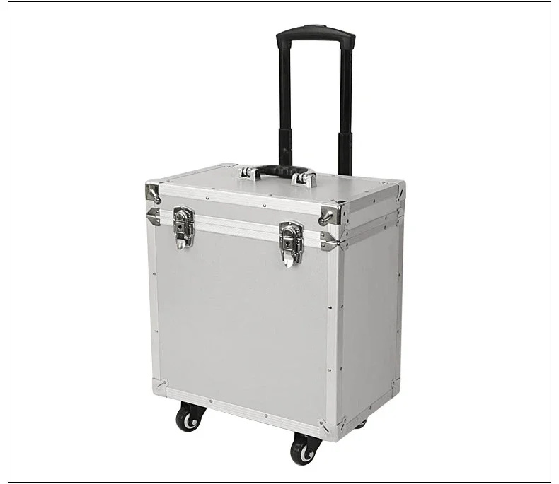 Large Aluminum Equipment Tool Trolley Case, Aluminum Instrument Display Carrying Tool Case with Wheels