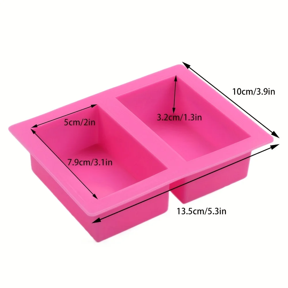 1pc Rectangle Silicone Soap Mold 4 Oz Thick Rectangular Resin Candle Mold 2-Cavity Toast Cake Pastry Baking Tool