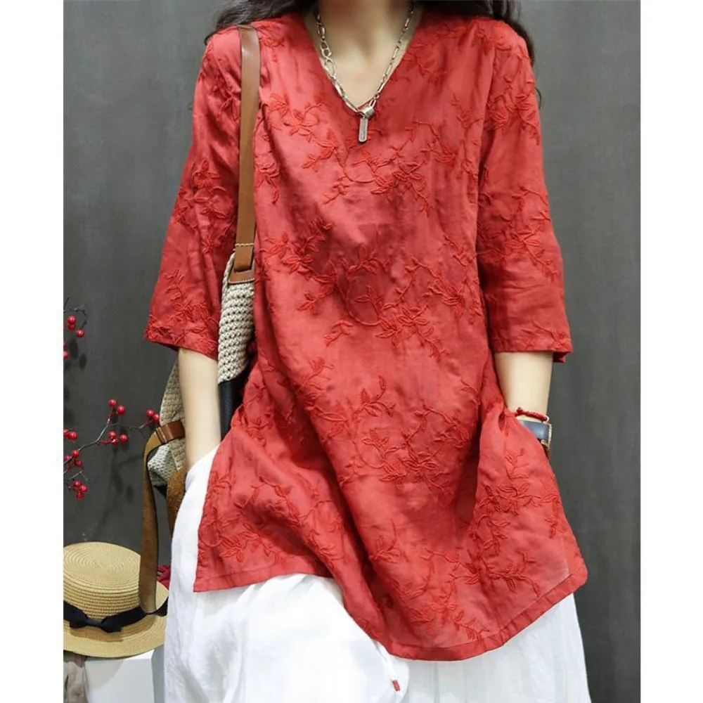 

Y2k Топ Футболка Рубашки для Женщин Одежда Harajuku Этнический Стиль Вышивка Хлопок Лен Летняя Винтажная Одежда Повседневная Уличная Одежда