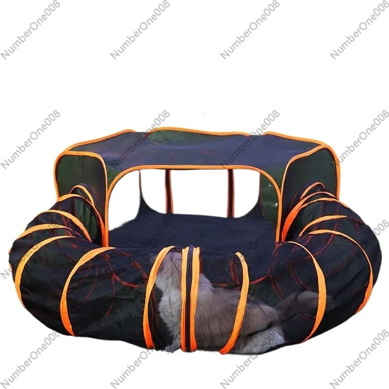 Foldable Cat Tunnel, Closed Cat Cave, Portable Dog Bed Set, Steel Wire Pet Tent Tunnel.