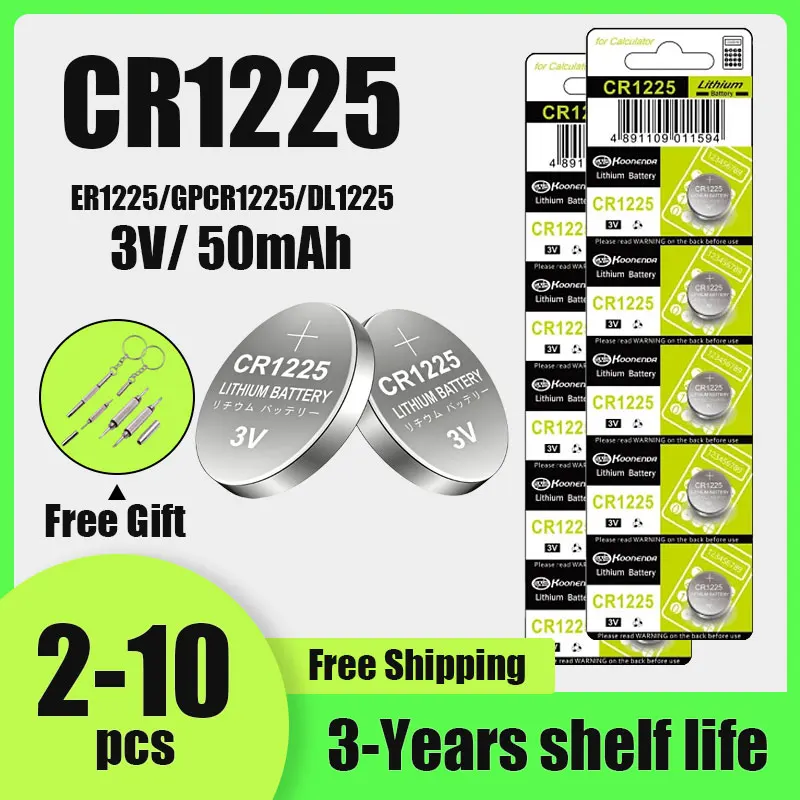 

DL1225 BR1225 KL1225 L1225 ECR1225 KCR1225 CR1225 3V Lithium Coin Battery 2-10pcs for Electronic Watch Calculator Car Key Remote