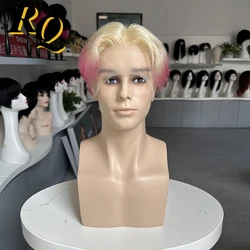 Pre Cut Hair Style Full Lace Wig For Men Transparent Lace Wigs Mens Toupee Hair System Replacement Male Pre Style Pink Color