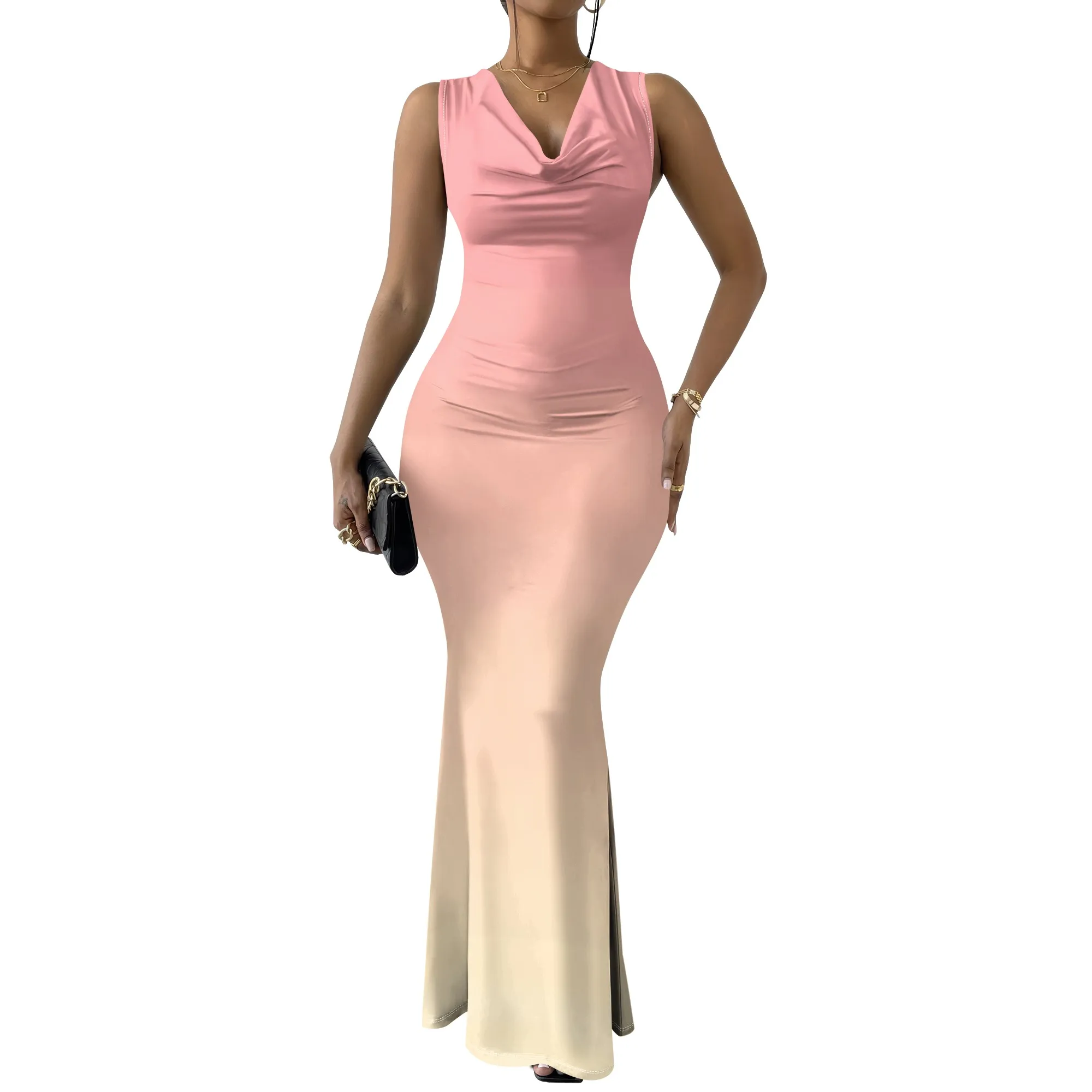 

Women’s Costume V-Neck Sweetness Dress Summer Long Sleeveless Skirt