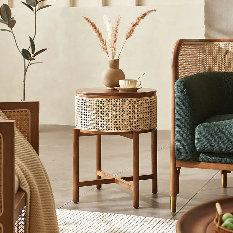

Современный журнальный столик в скандинавском стиле из ротанга/дерева, консольный столик для гостиной с местом для хранения, прочный приставной столик.