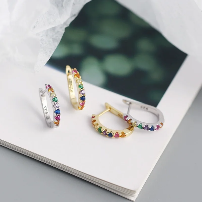 New Fashion Cute Minimal Rainbow Hoop Earrings Multicolor Zirconia Small Geometric Earring Jewelry Female Trendy Thin Ear Hoops