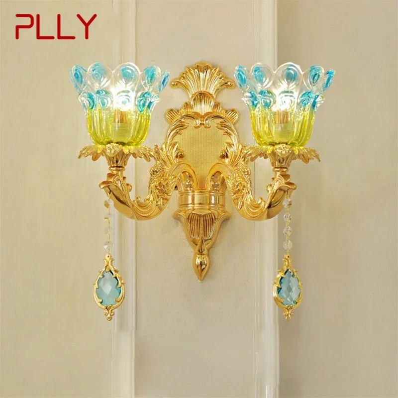 PLLY lámpara de pared de cristal europeo, iluminación de lujo para sala de estar, dormitorio, mesita de noche, fondo, pared, pasillo, Villa, Hotel