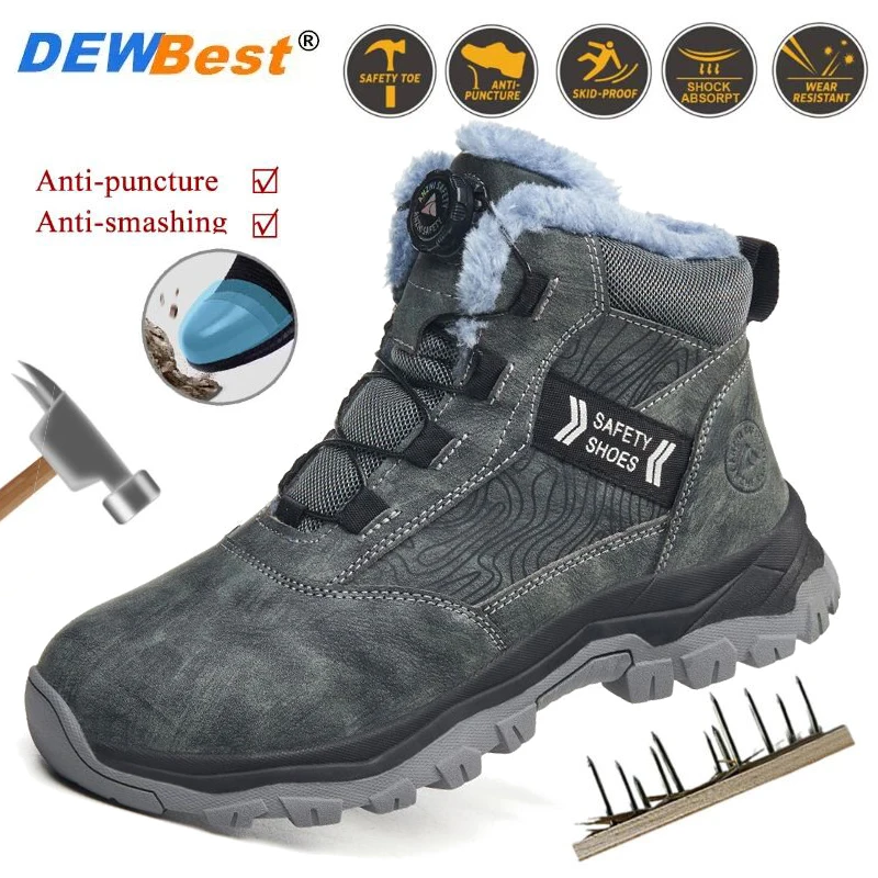 New men with steel head anti-smash anti-puncture swivel buckle lace-free waterproof non-slip work safety shoes