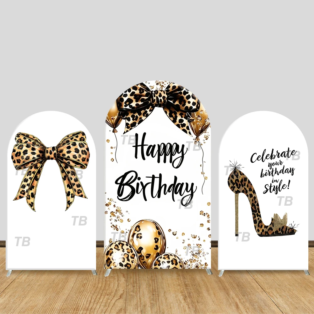 

Leopard Print Gold Arch Backdrop Cover Style Party Decor Photo Booth Background Women's Birthday Celebration Supplies