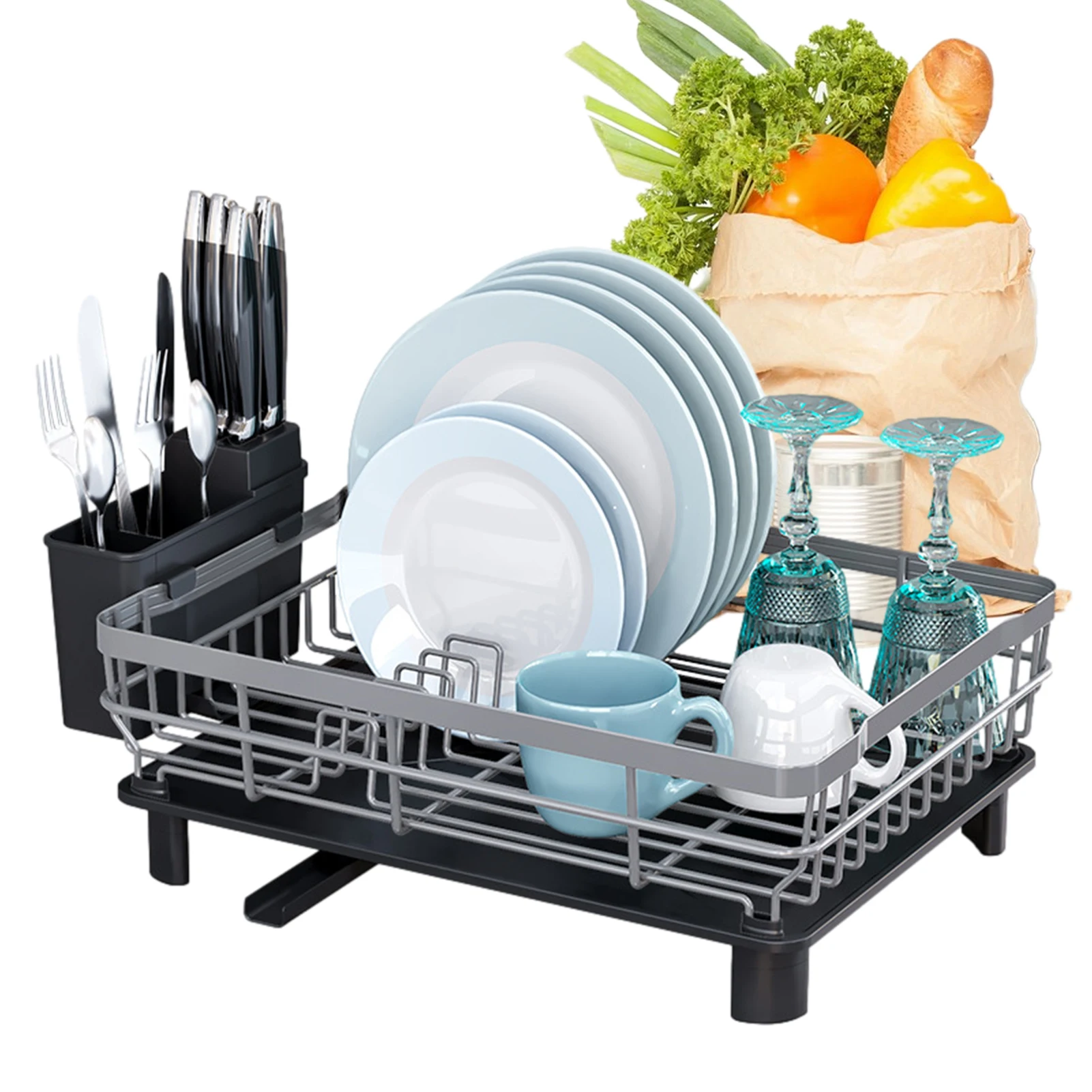 

Kitchen Dish Bowl Draining Storage Rack With Chopstick Cage Household Tableware Organizer Tray Box Basket