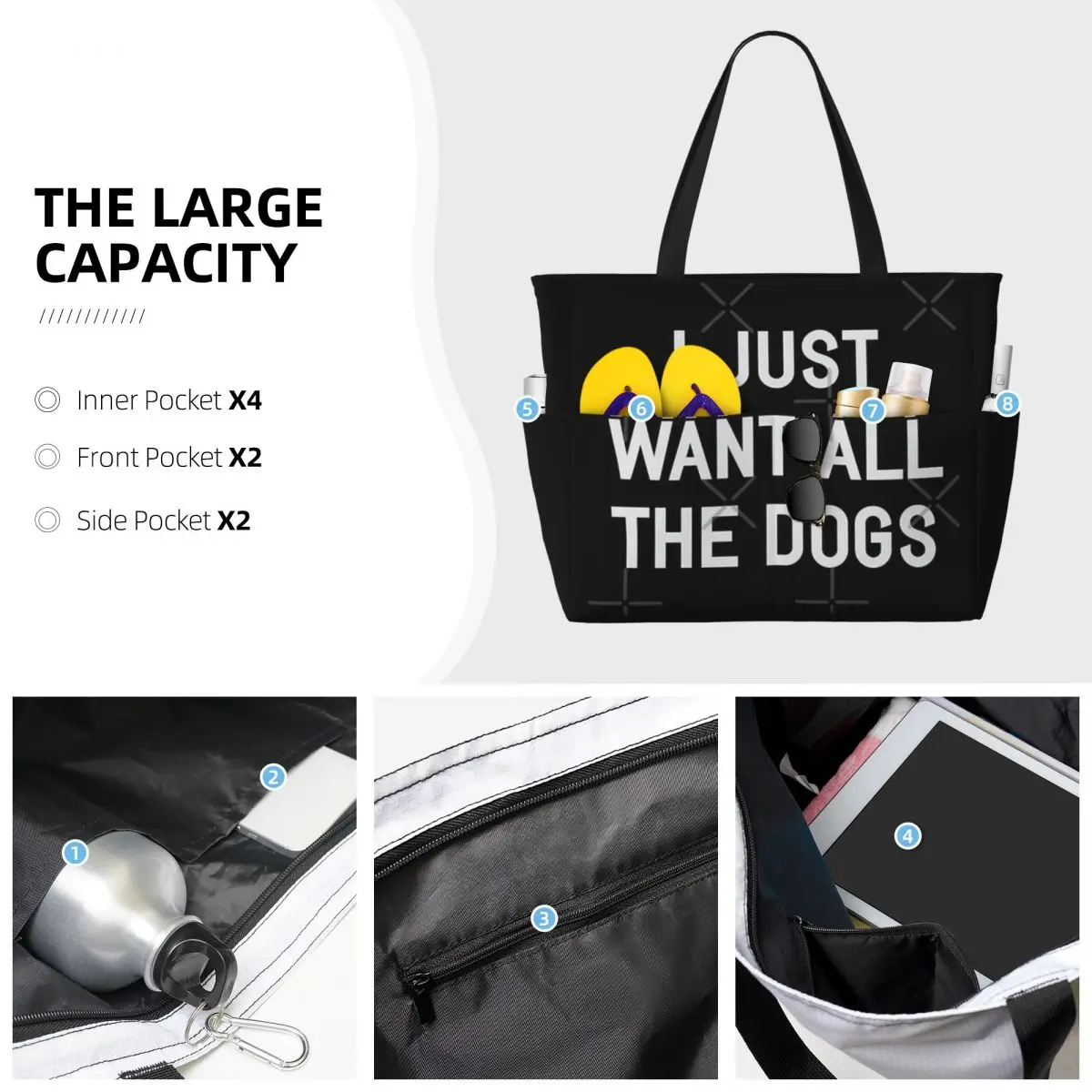 I Just Want All The Dogs Beach Travel Bag, Tote Bag Modern Large Capacity Daily Shoulder Bag Multi-Style Pattern