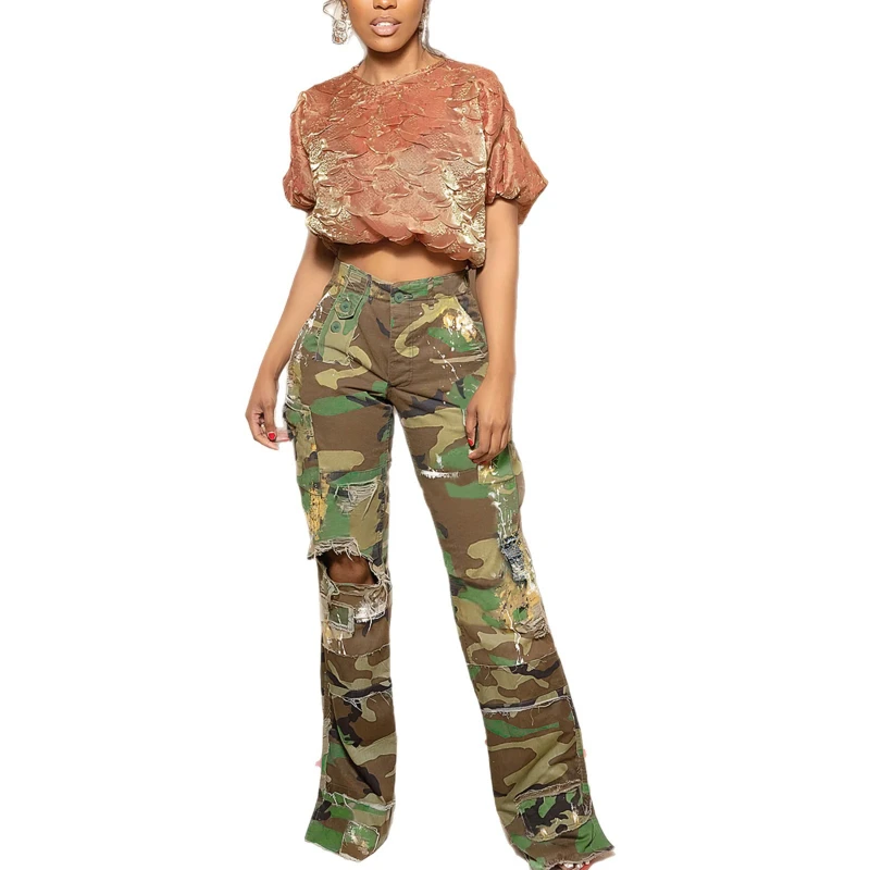 Cargo Pant Women Camouflage Long Pants Print High Waist Straight Trousers Y2k Streetwear Elegant Splice Work Casual 2025