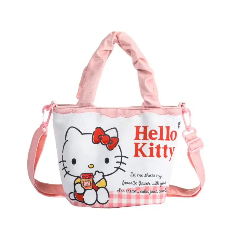 Kawaii Hello Kitty Large Capacity Wrinkled Bucket Bag Cartoon Cinnamoroll My Melody Kuromi Cute Lipstick Key Crossbody Handbag