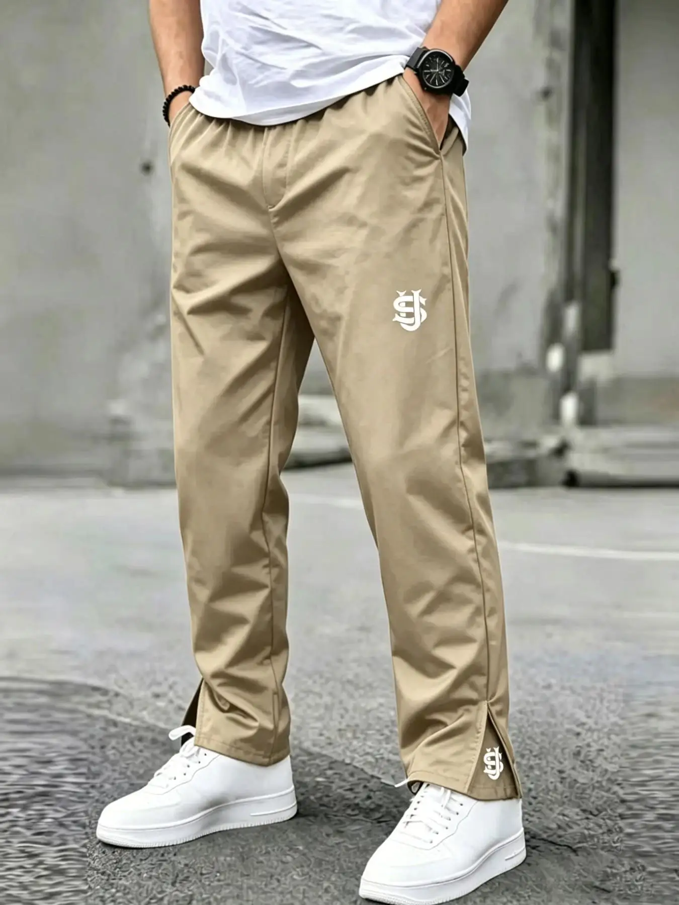2026 Men's Casual Sporty Zipper Embroidered Pants, Loose-Fit Straight Leg Long Trousers, Outdoor Activity Wear, Fall & Winter