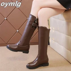 Women's long boots 2024new autumn and winter oversized women's shoes appear slim, low heeled, thickened knight boots, high boots