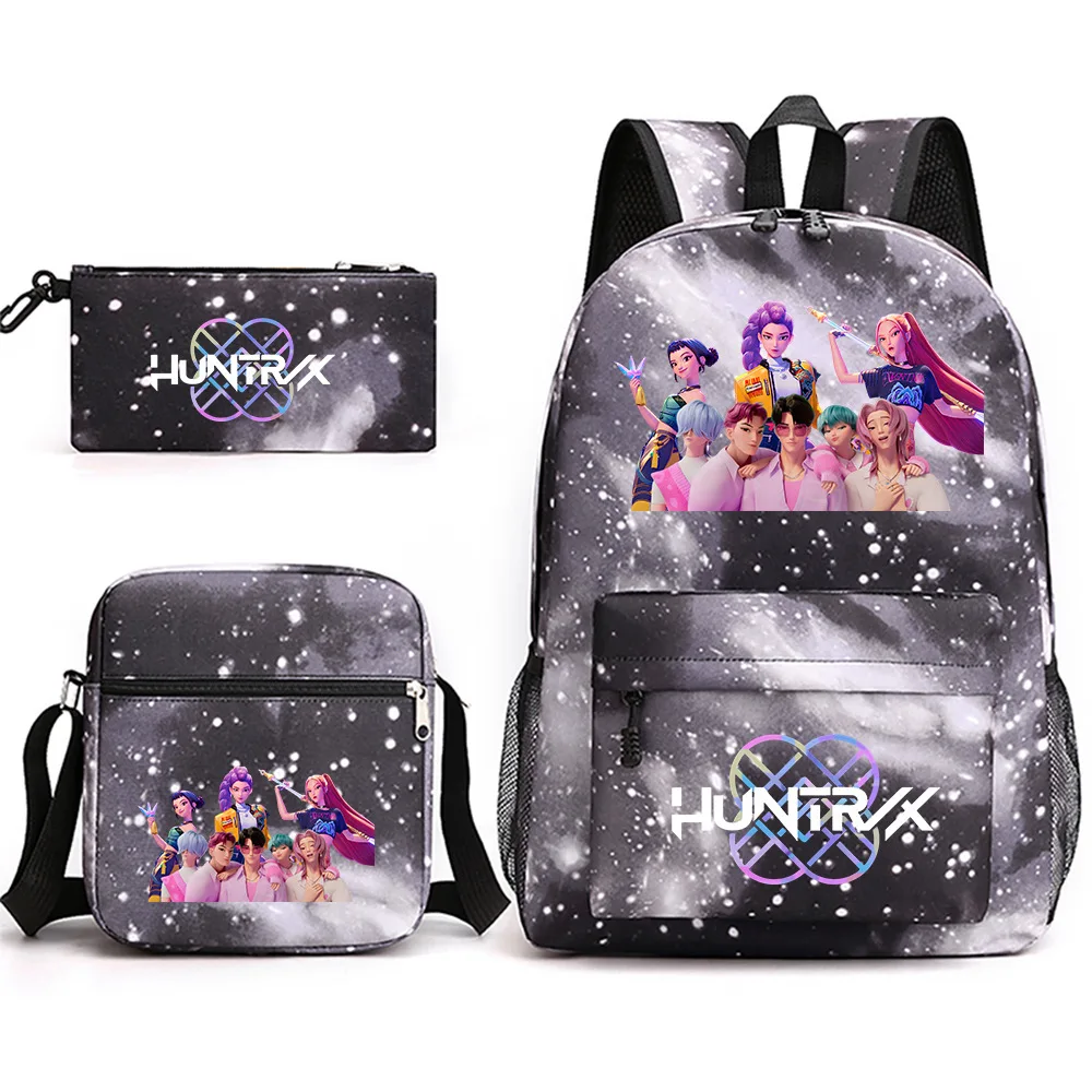 3pcs K-POP HUNTRX Backpack Set - Harajuku Style School Bags for Boys Girls, Cute Rucksack Shoulder Pencil Bag
