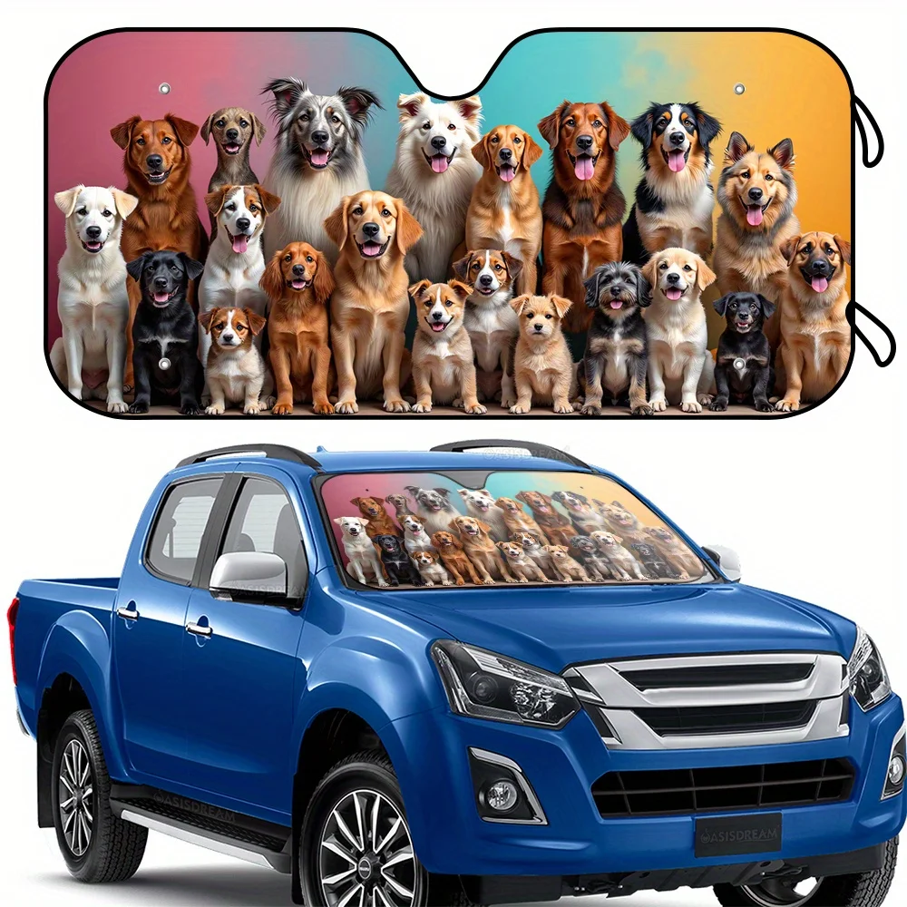 

1 шт. 57 x 27,5 дюймов солнцезащитный козырек на лобовое стекло автомобиля с 4 бесплатными присосками, дизайн собаки с разными породами, солнцезащитный козырек на лобовое стекло для внедорожников, грузовиков