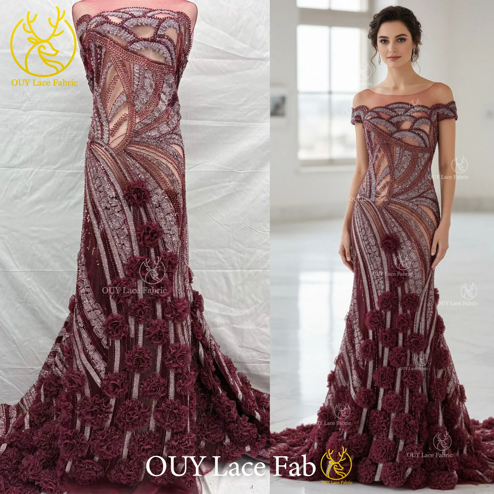 

Elegant 3D Flower French Beaded Sequins Lace Fabric 2026 High Quality African Lace Fabric Nigerian Wedding Party Dress Sewing