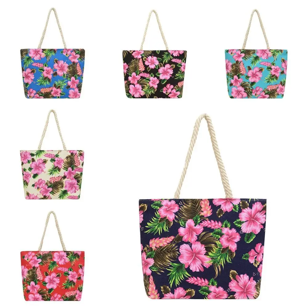 Bolso de mano con estampado de flores de gran capacidad, bolso de hombro con flores, bolso de mano de lino y algodón, bolso de playa con cremallera, bolso de estilo étnico