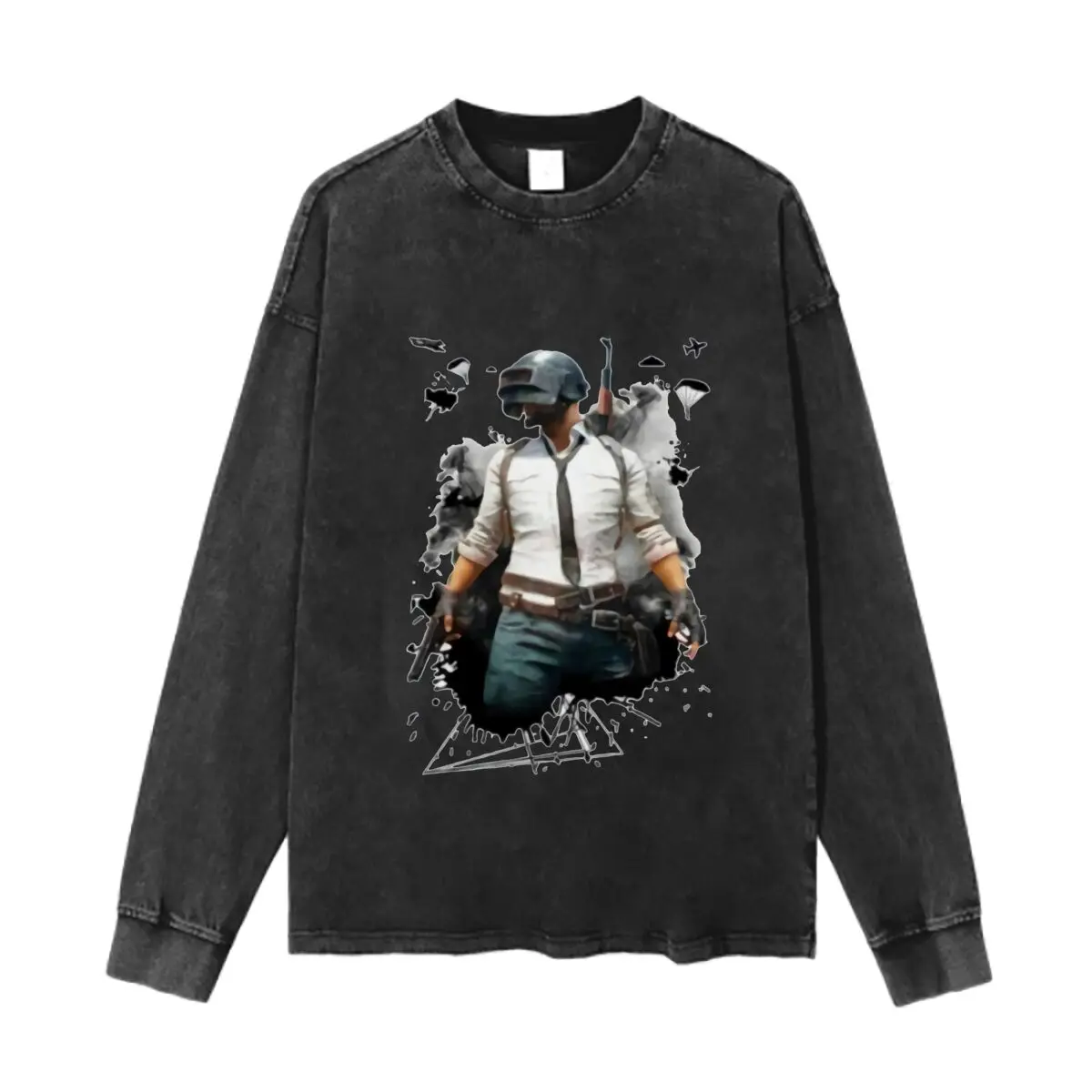 

PUBG Character Ink Art Graphic Retro Oversize Basic Autumn Hoodie Sportswear Gym Top Street W