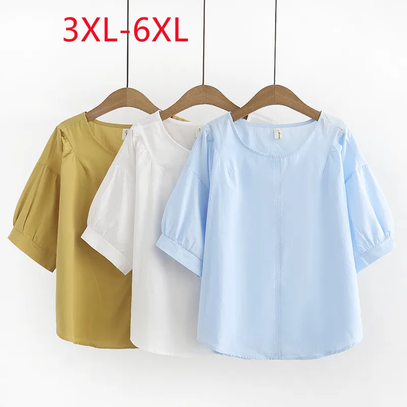 New 2023 Ladies Spring Summer Plus Size Tops For Women Large Size Short Sleeve O-neck Blue T-shirt 3XL 4XL 5XL 6XL