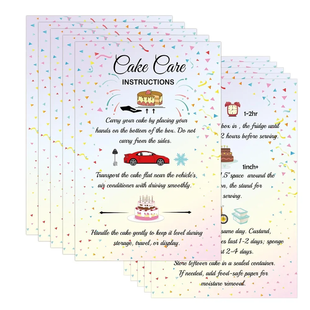 50Pcs Cake Care Instruction Card How to Properly Carry and Store Your Cake Aftercare Card 4x6Inch Customer Direction Cards