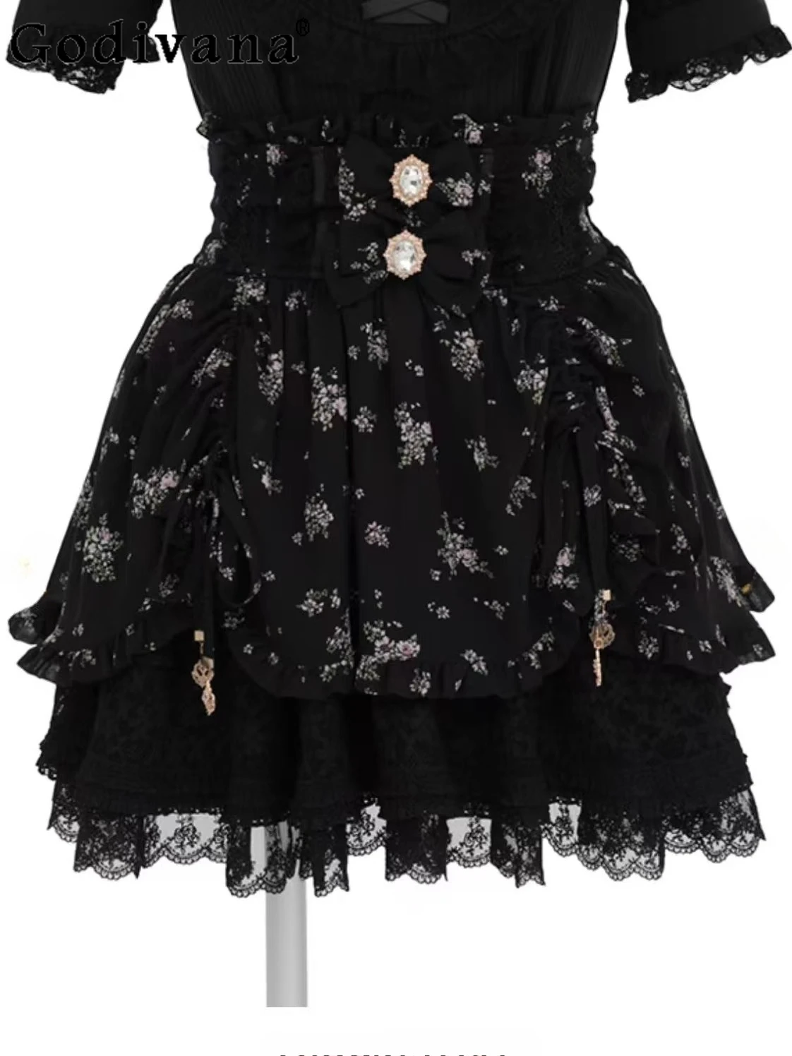 

Liz Skirt Japanese Mine Mass-Produced Lolita Style High-Waisted Skirt Autumn Girls Women's Sweet Cute Printed Bow Mini Skirts