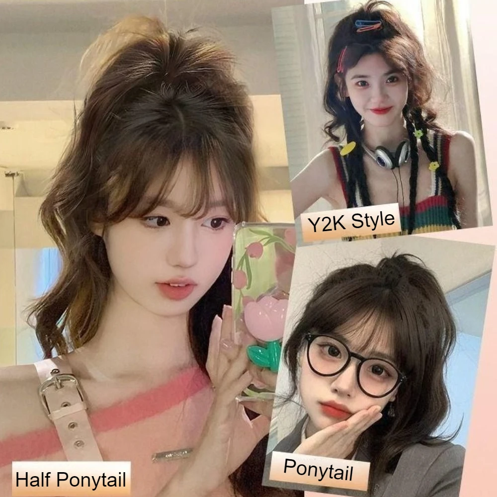 14 بوصة كليب في وصلات شعر ذيل حصان قصير مجعد الشعر ذيل حصان تمديد المظهر الطبيعي الاصطناعية هيربيسي شعر مستعار للنساء