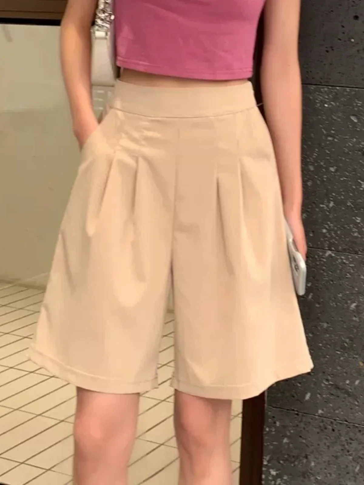 Hoge taille gedrapeerde casual orts voor dames Street Sle Spor Vrije tijd Hoge taille Eenvoudig ontwerp Gesplitste rechte pijpen ort broek