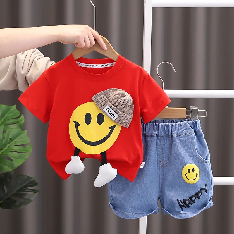 2023 New Children Cartoon Short Sleeve Pullover T-Shirt Denim Shorts 2PCS Set Girls Summer Clothing Kids Fashion Casual Outfits