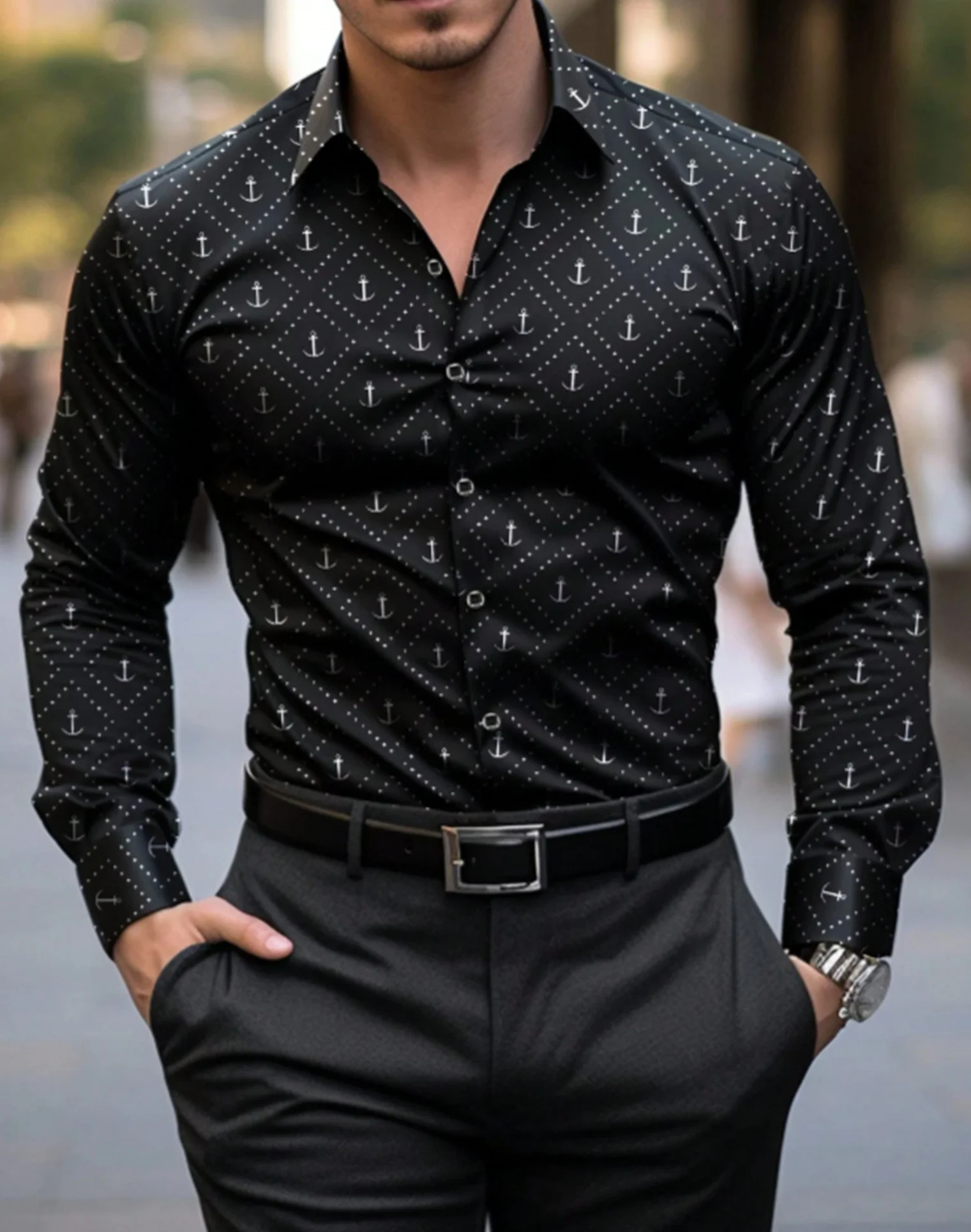 

Men's Fashion Luxury Printed Shirt Long Sleeve Collar Button Top High Quality Business Casual Shirt Comfortable and Soft