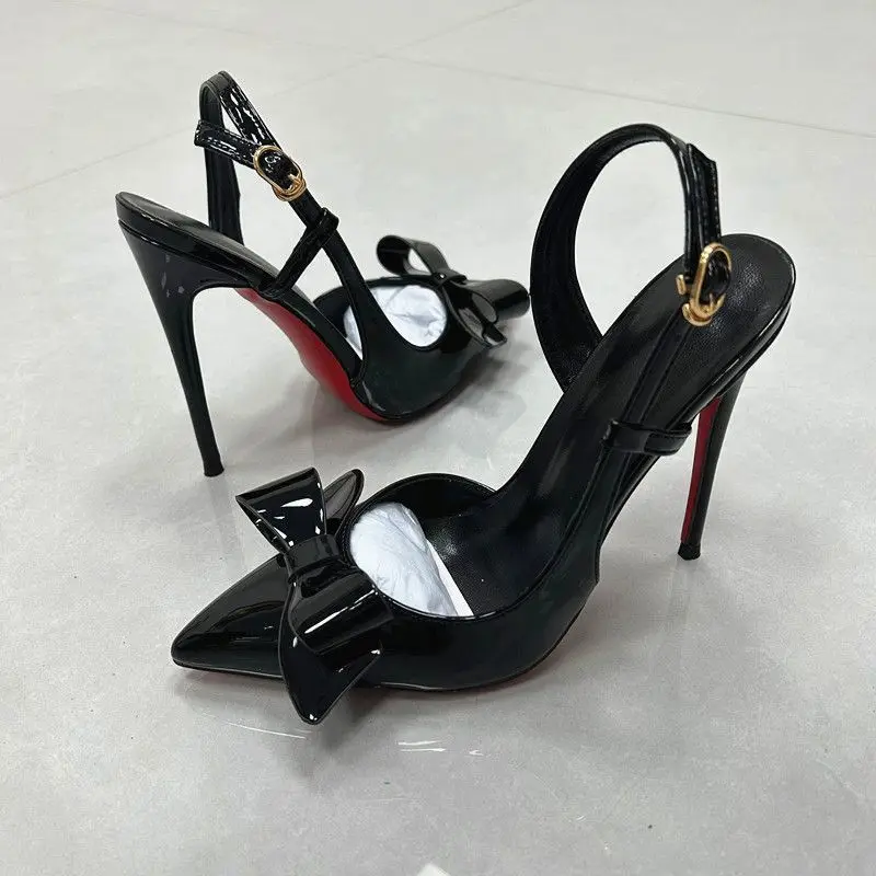 Sandales cuir laqué français talon fin été femme